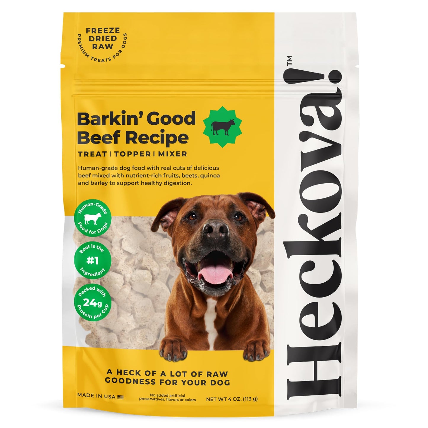 Heckova! Barkin’ Good Beef - Freeze Dried Raw Dog Treats, Human Grade Beef Heart and Liver for Training, Meal Topper, High Protein, 24g Per Cup, Made in The USA, 4oz Bag