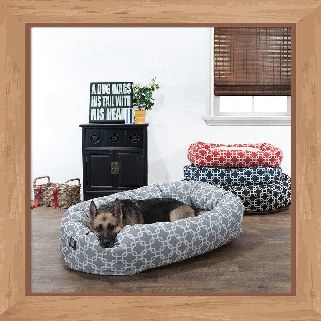 Majestic Pet 24 Inch Links Sherpa Calming Dog Bed Washable – Cozy Soft Round Dog Bed with Spine for Head Support - Fluffy Donut Dog Bed 24x19x7 (inch) – Round Pet Bed Small - RED