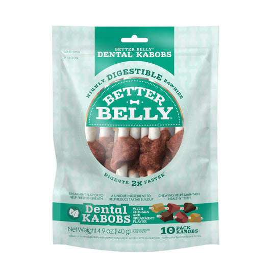 Better Belly® Dental Kabobs, 10 kabobs, Dental Dog Chews with Breath-Freshening Spearmint