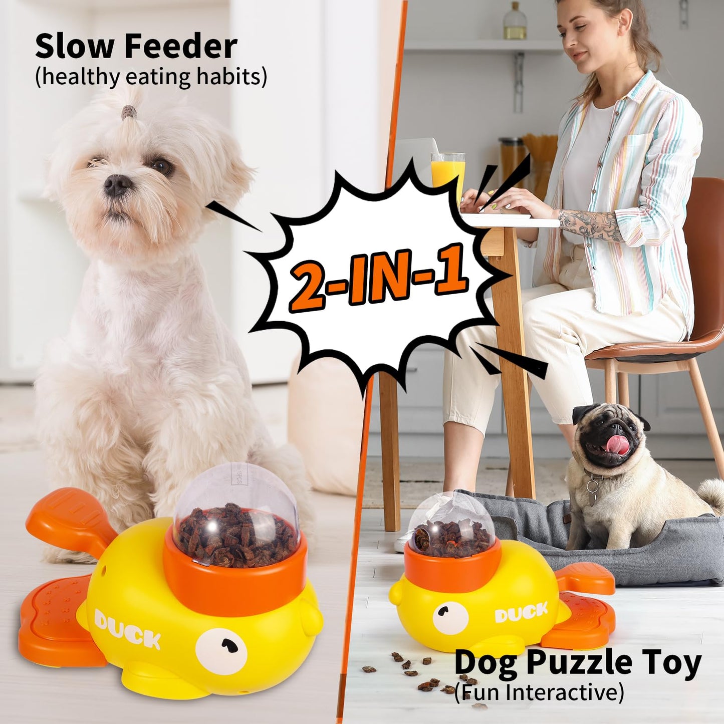 2-in-1 Interactive Dog Puzzle Toy, Slow Feeder, Safe and Durable Dog Food Treat Feeding Dispenser for Dogs and Cats, Promotes IQ Training and Entertainment Reduces Bloating Anti-Gulping
