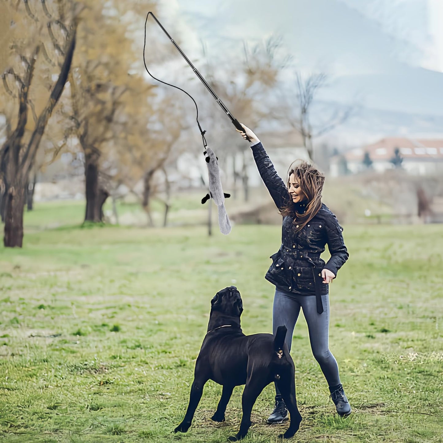 COM4SPORT Flirt Pole for Dogs, Extendable Dog Flirt Pole with Detachable Interactive Toys Teaser Wand with Lure Chewing Toy for Outdoor Exercise & Training Interactive Toys Heavy Duty Dog Toy