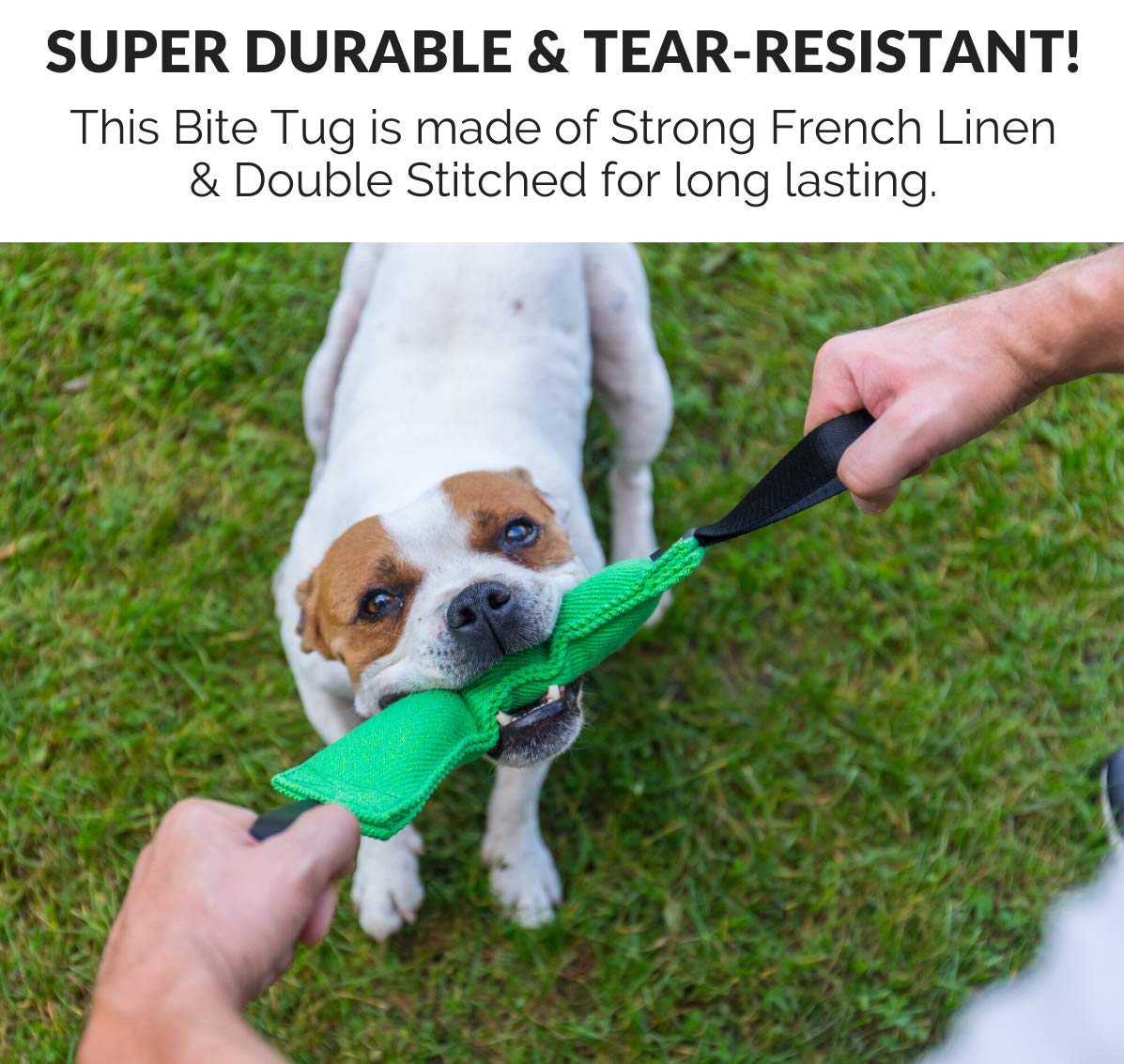 Bull Fit K9 Dog Bite Tug Toy with 2 Strong Handles - Made of Durable & Tear-Resistant French Linen - Perfect for Tug of War, Fetch & Puppy Training - Ideal for Medium to Large Breeds