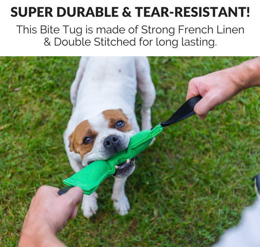 Bull Fit K9 Dog Bite Tug Toy with 2 Strong Handles - Made of Durable & Tear-Resistant French Linen - Perfect for Tug of War, Fetch & Puppy Training - Ideal for Medium to Large Breeds