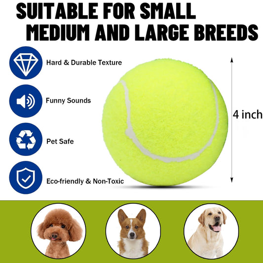 Magicorange Squeaky Tennis Ball Dog Toys 4 inch Oversize Giant Tennis Ball for Fetch Exercise, Natural Rubber Squeaky Dog Balls Training Safe (Multicolor, 2 Pack)