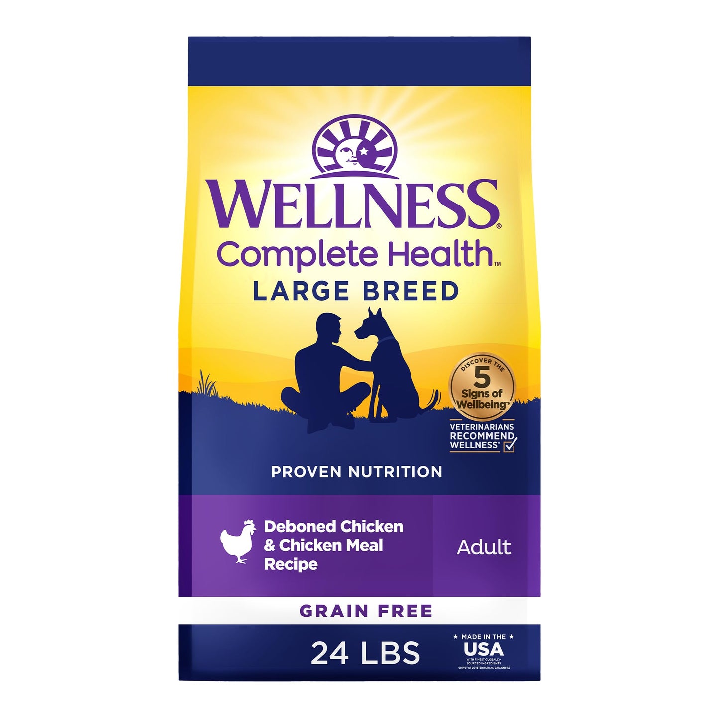 Wellness Complete Health Dry Dog Food, Large Breed, Grain Free, Natural, Chicken Recipe, (24-Pound Bag)