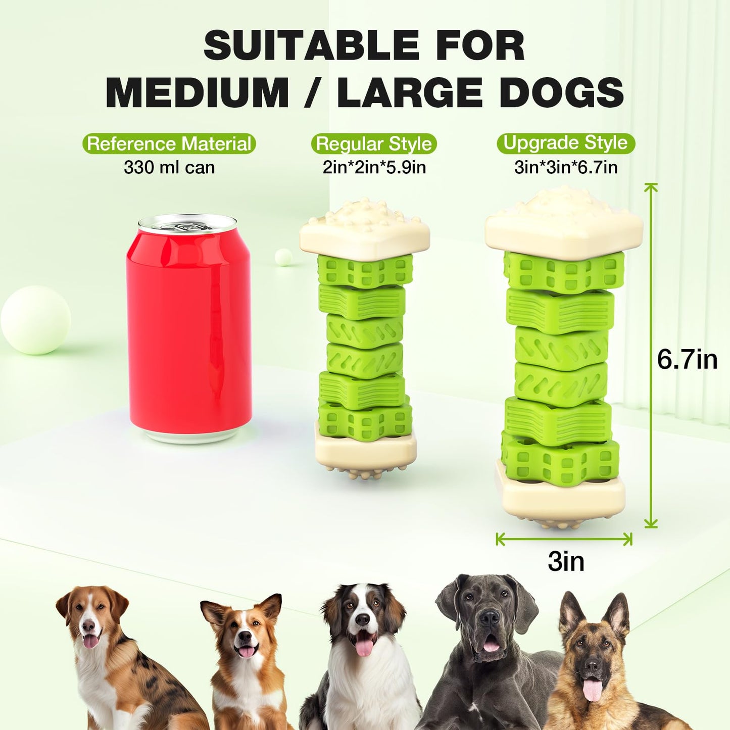 Dog Toys for Aggressive Chewers Indestructible Dog Toys, Tough Dog Chew Toys, Interactive Dog Toys Dog Puzzle Toys Rubber Dog Enrichment Toys Gift (Green, L)