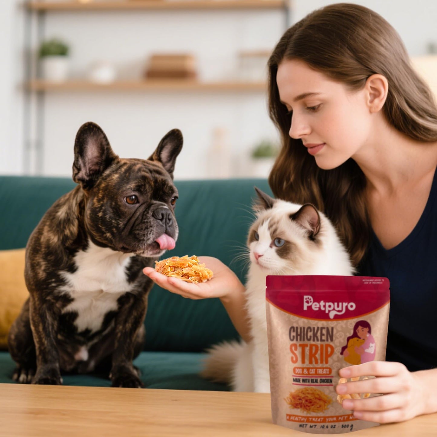PETPURO Soft Chicken Treats for Puppies and Cats – Mini Strips Dog & Cat Snacks, Easy to Chew Grain-Free Puppy Training Treats