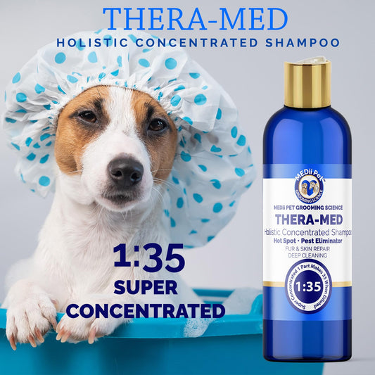 Medii Pet THERA-MED Hypoallergenic Dog Shampoo - Natural Scent, Easy Rinse, Medicated Itch Relief, Vet-Grade Quality - 16 Oz Makes 4 Gallons - for Sensitive Dogs - Trusted Grooming Solution