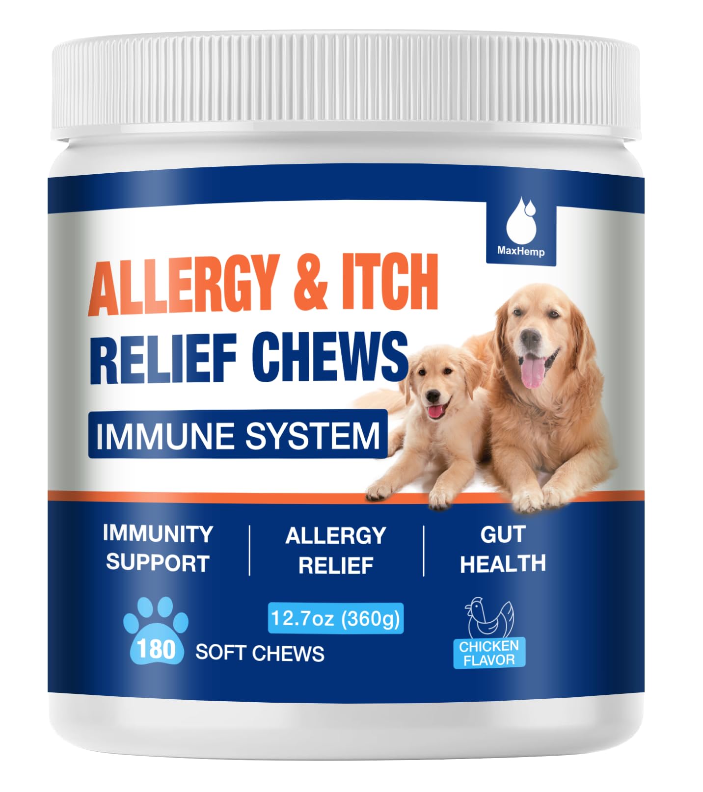 MaxHemp Dog Allergy Relief - Dog Allergy Chews Itching Skin Relief for Skin & Coat,Ears Anti Itch Licking Paws Treatment - Canine Immune Health Supplement 180 Counts