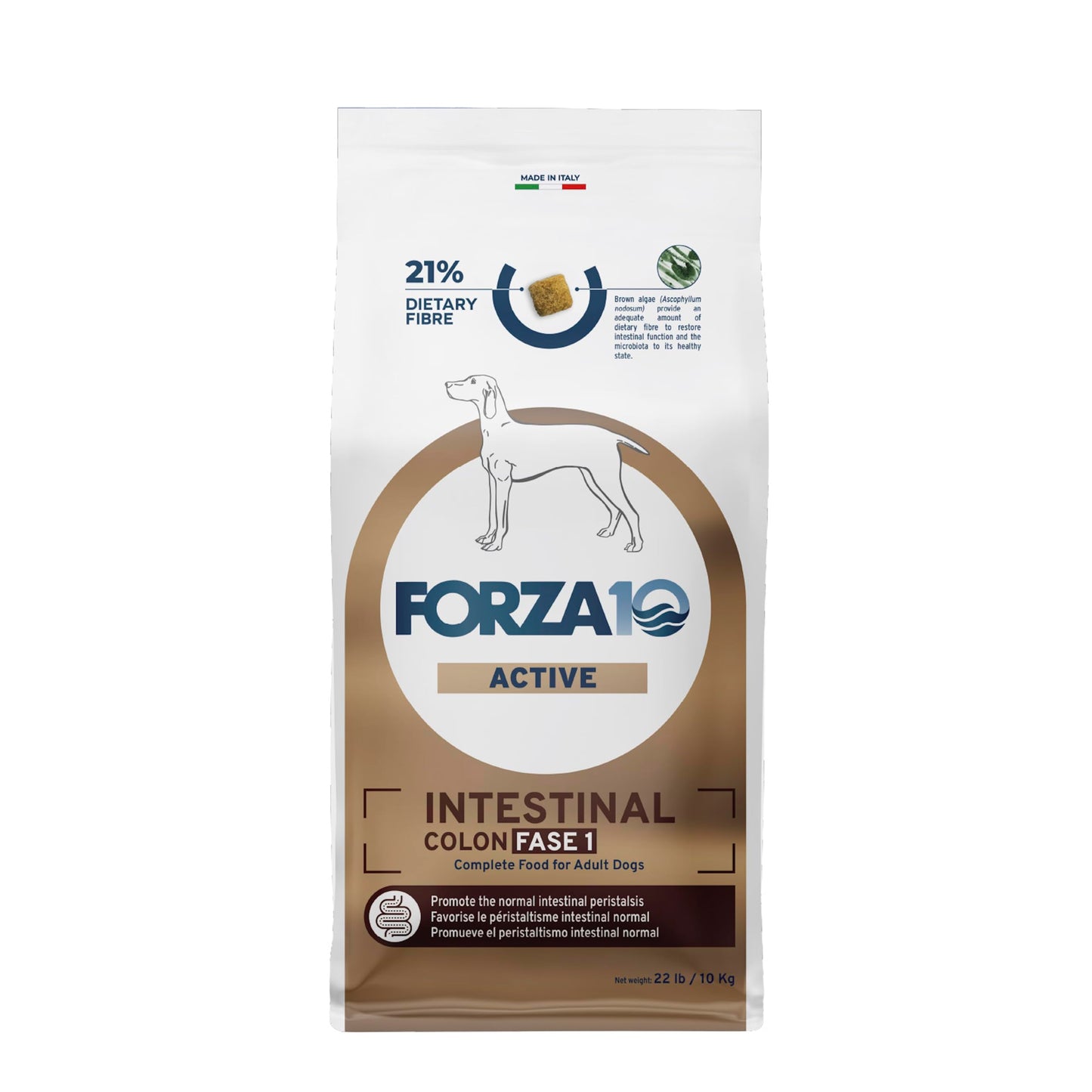 Forza10 Active Intestinal Colon Phase 1 Dry Dog Food 22 Pounds, Hydrolyzed Protein Dog Food, High Fiber 21% with Brown Algae, Intestinal & Colon Support for Adult Dogs, Limited Ingredient Formula