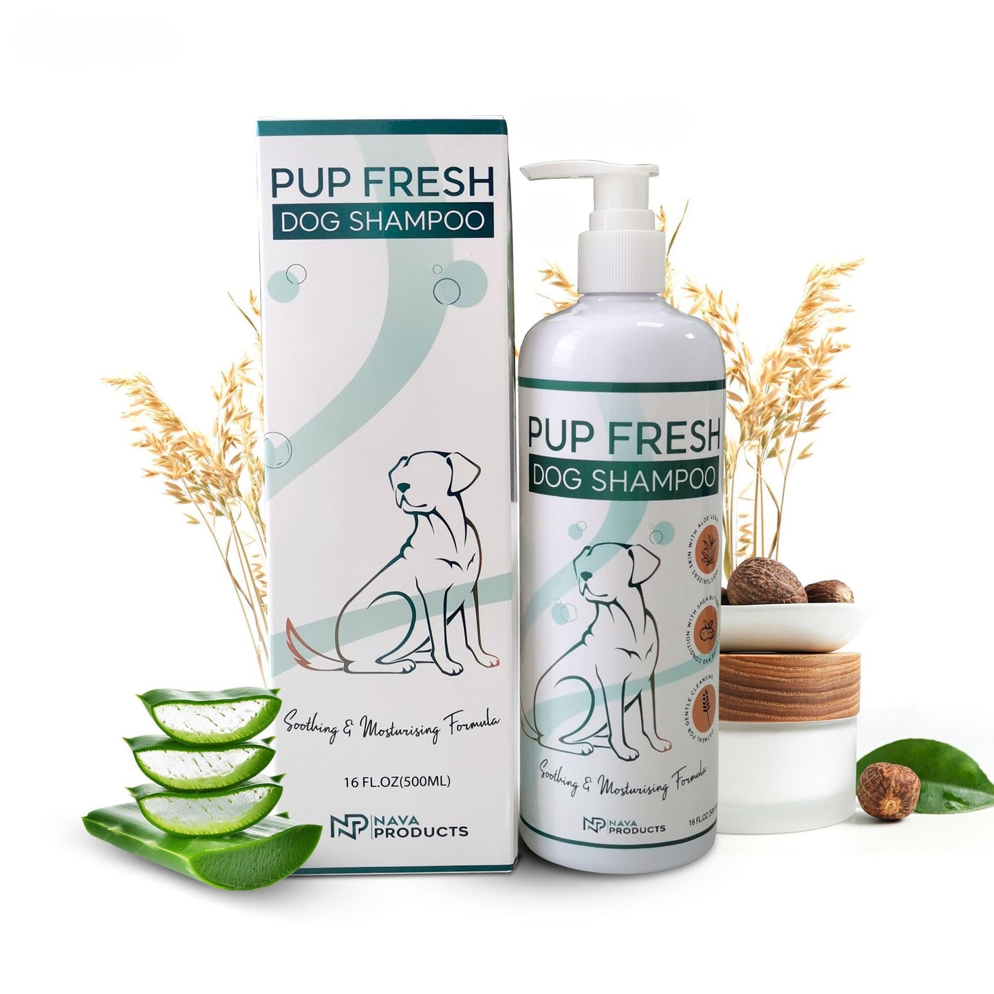 NP NAVA PRODUCTS Dog Shampoo with Oatmeal & Aloe Vera, Hypoallergenic Dog Shampoo for Smelly Dry Coat Itching Relief, Deshedding Puppy Shampoo Refreshing Gentle Pet Care for Sensitive Skin, 16.91 oz