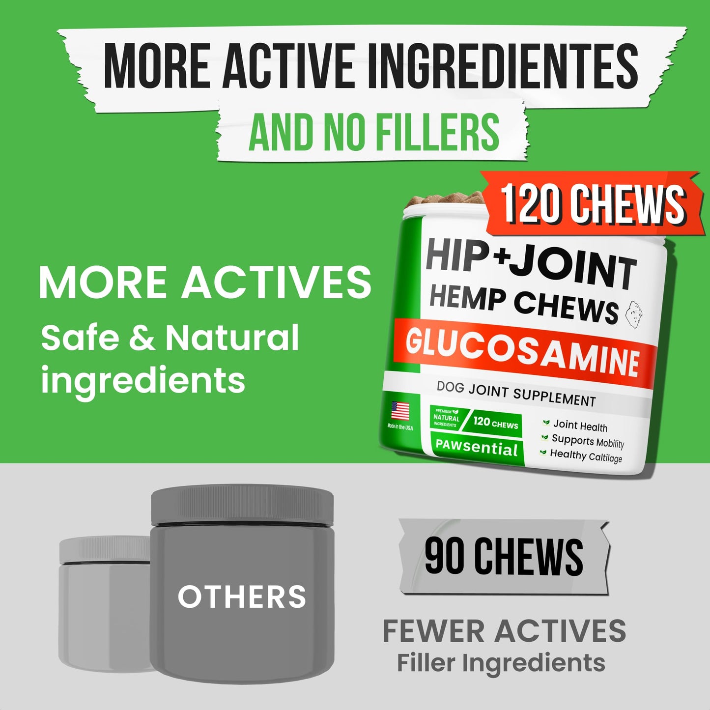 Advanced Hemp Hip & Joint Supplement for Dogs - Glucosamine for Dogs - Dog Joint Pain Relief Treats - Chondroitin Turmeric MSM Hemp Oil - Hemp Treats for Joint Health - Senior Mobility Support Chew