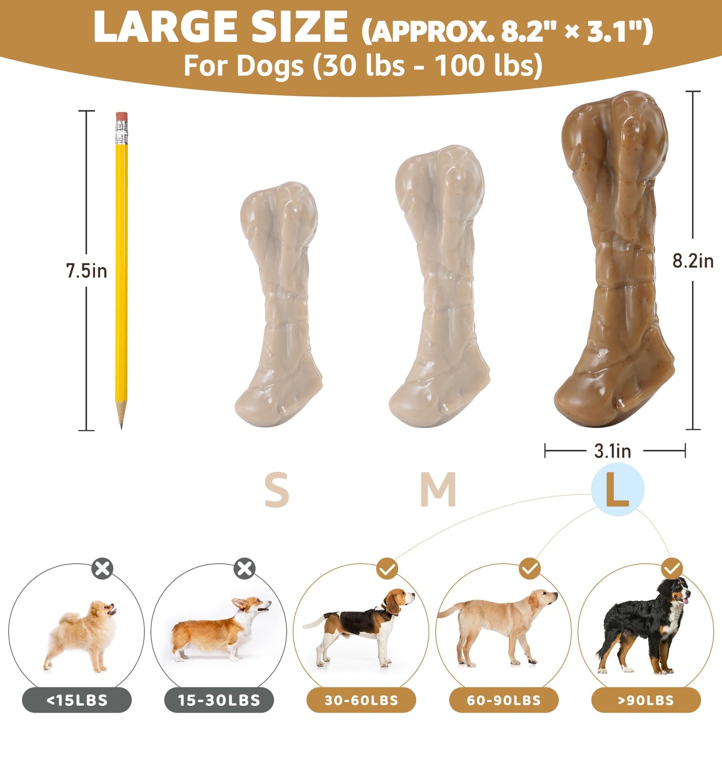 IPTPAS Tough Dog Chew Toy Infused with Real Cowhide, Long-Lasting Beef Flavor, Indestructible Nylon Bone Toy for Aggressive Chewers, Dental Care, Multiple Size Options for All Breeds (Large)