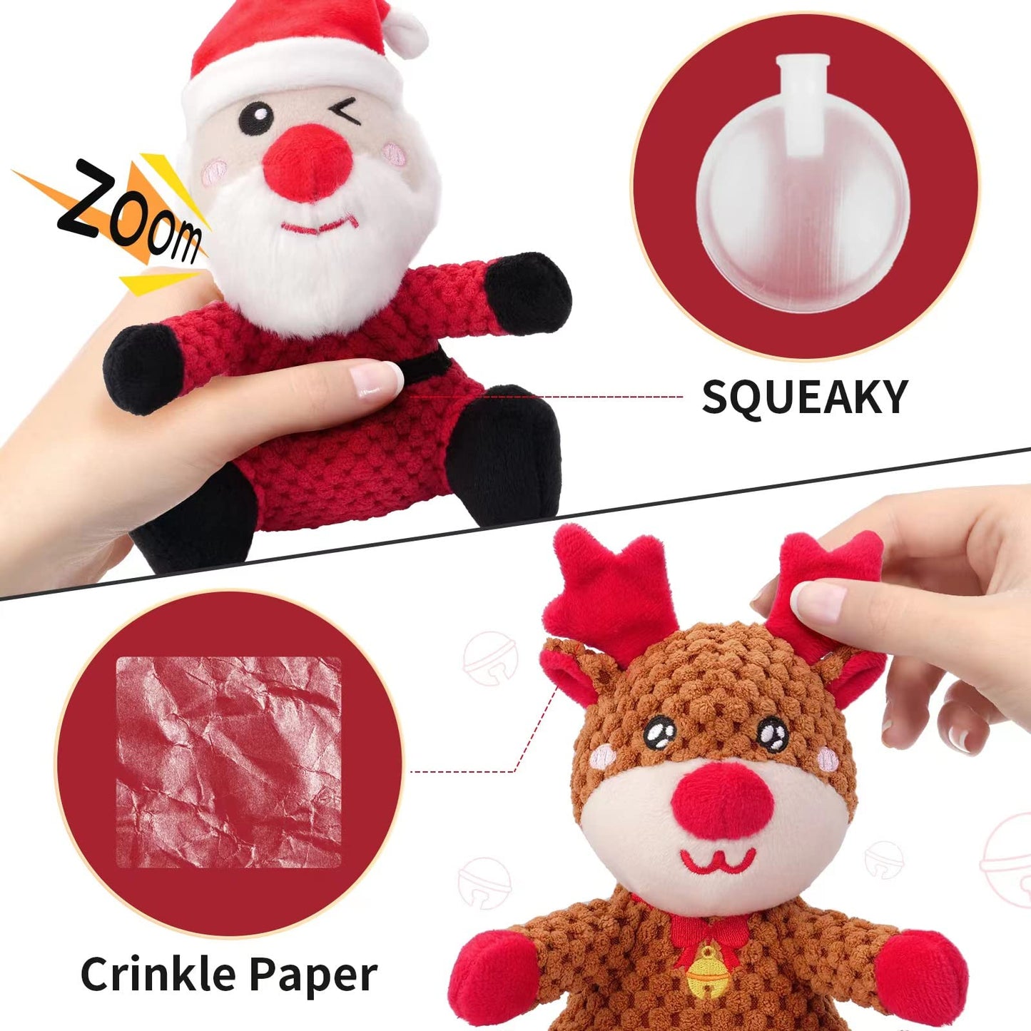 Epesiri Christmas Plush Dog Squeaky Toys for Large Breed, 3 Pack Durable Dog Toys for Medium Dogs, Cute Christmas Puppy Toys with Cotton, Tough Dog Chew Toys, Dog Toys Gift