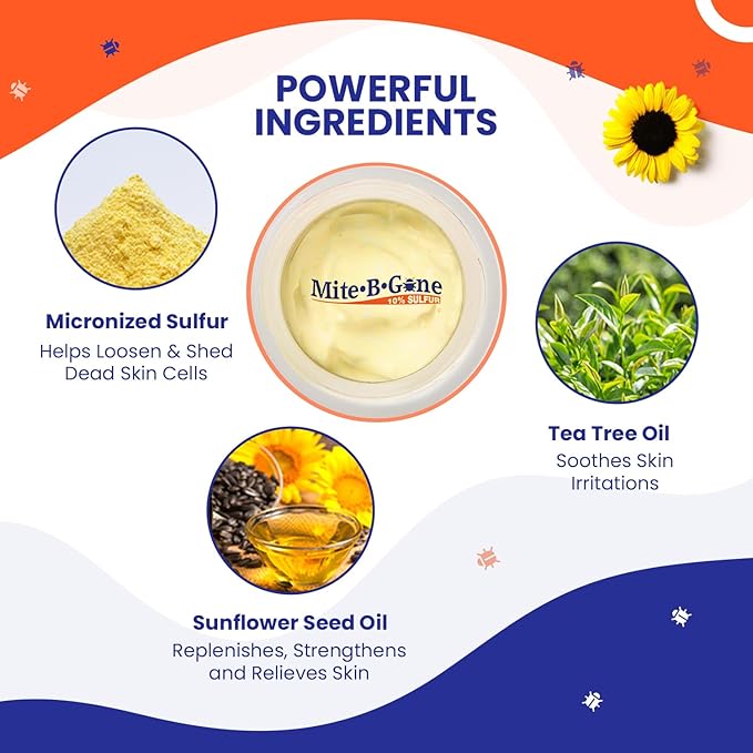 Mite Cream & Bite Relief - 10% Natural Blend Sulfur Cream for Multi-Purpose Bites, Redness, Itching, & Irritation | Safe for Kids and Adults | Fast & Effective for All Skin Types| 8 oz