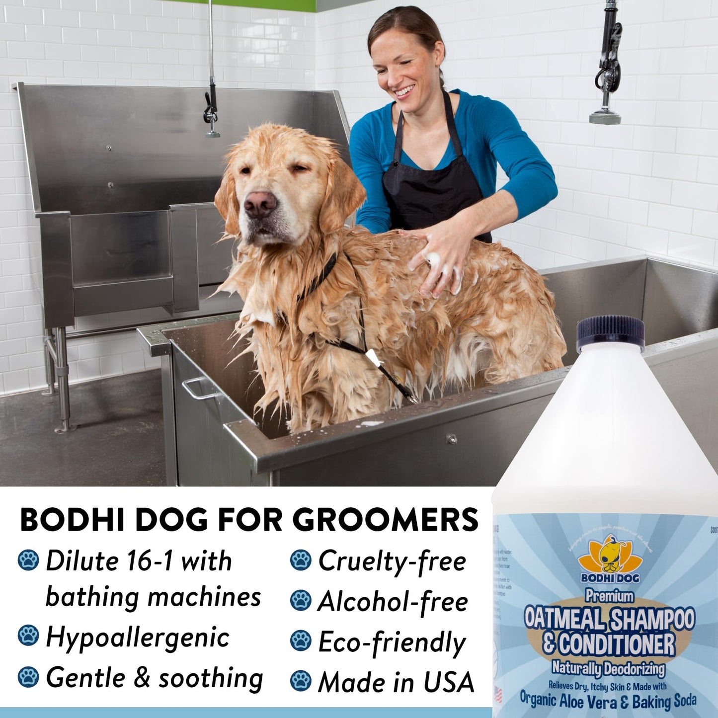 Bodhi Dog Organic Oatmeal Dog Shampoo & Conditioner - Hypoallergenic Formula - Naturally Deodorize Dogs, Cats & Pets - Moisturizes Dry, Itchy & Sensitive Skin - Made in USA (1 Gallon)