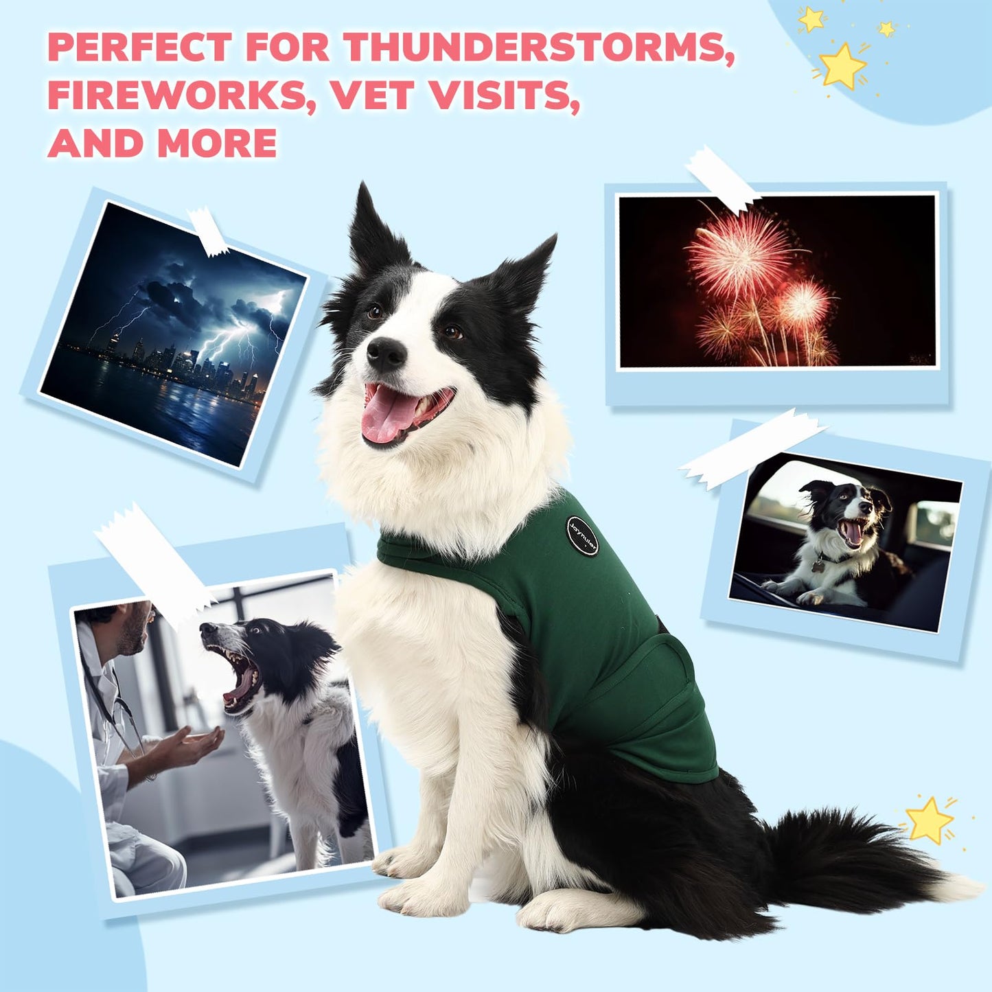 Jaynuier Dog Anxiety Relief Calming Vest, Dog Anxiety Jacket, Skin-Friendly Thunder Jacket