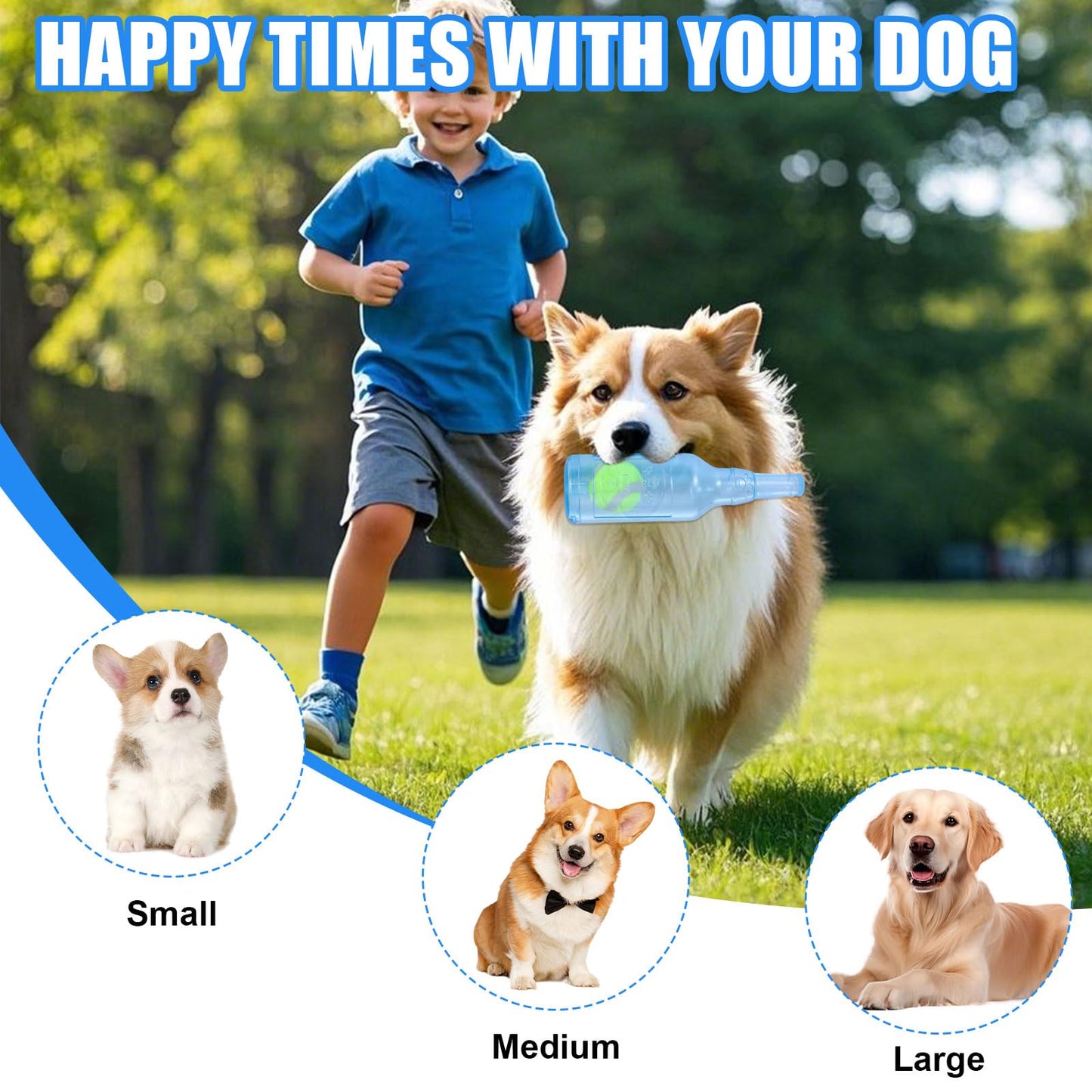 Water Bottle Dog Toy, Tennis Ball in a Bottle Dog Toy, Cute Squeaky Chew Toy for Dogs, Floating Crunchnplay Interactive Fetch Toy Bottle for Small Dogs Exercise and Accompany (Blue)