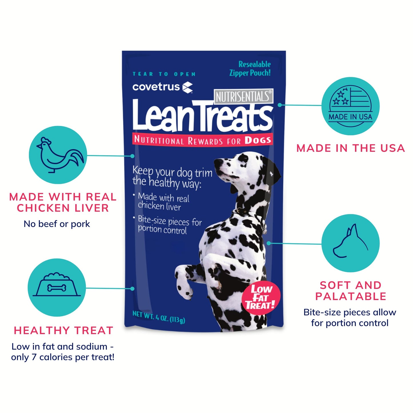 Covetrus Nutrisential Lean Treats for Dogs - Small, Medium & Large Dogs (K9) - Nutritional Low Fat, Bite-Size - Soft Chicken Flavor - Chicken Flavor - 3 Pack - 4oz