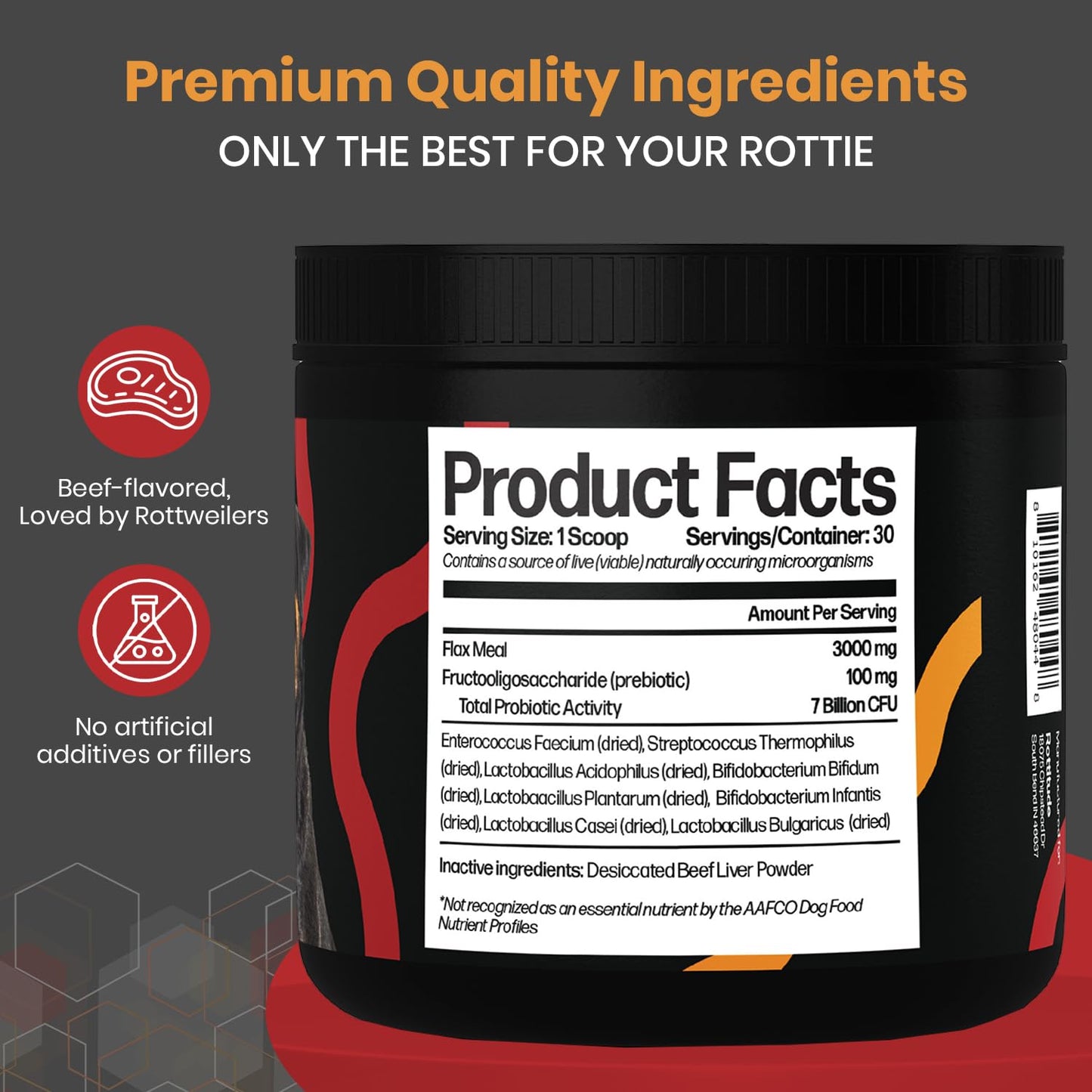 Rottitude Probiotics for Dogs – Natural Dog Probiotics for Digestive Health, Gut Health, Yeast, Itchy Skin & Itchy Ears – Probiotic for Dogs – Dog Probiotic Supplement for Rottweilers