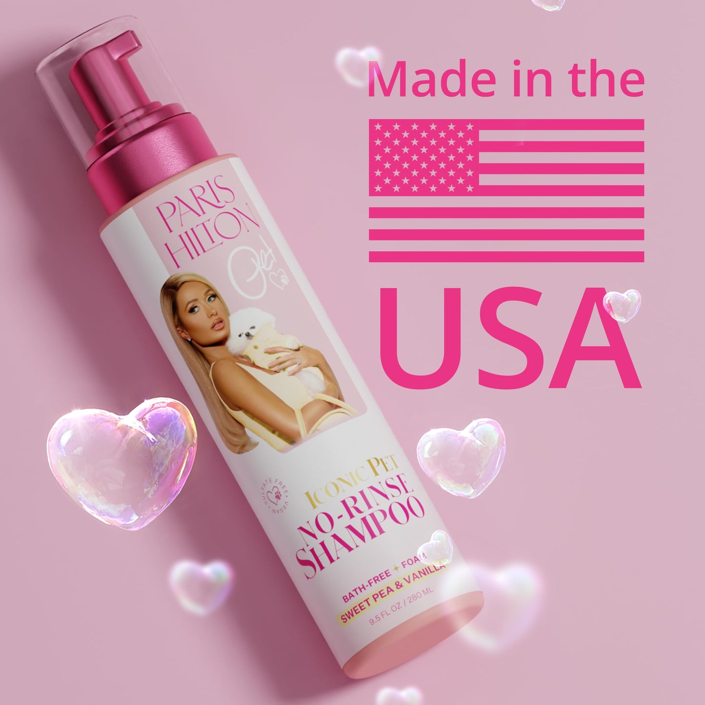 Paris Hilton Pet Iconic Sweet Pea & Vanilla Scent No-Rinse Dog Shampoo, Waterless Dog Wash, Hypoallergenic, 280ml – Quick Clean for Dogs, Easy Grooming, No Rinse Needed