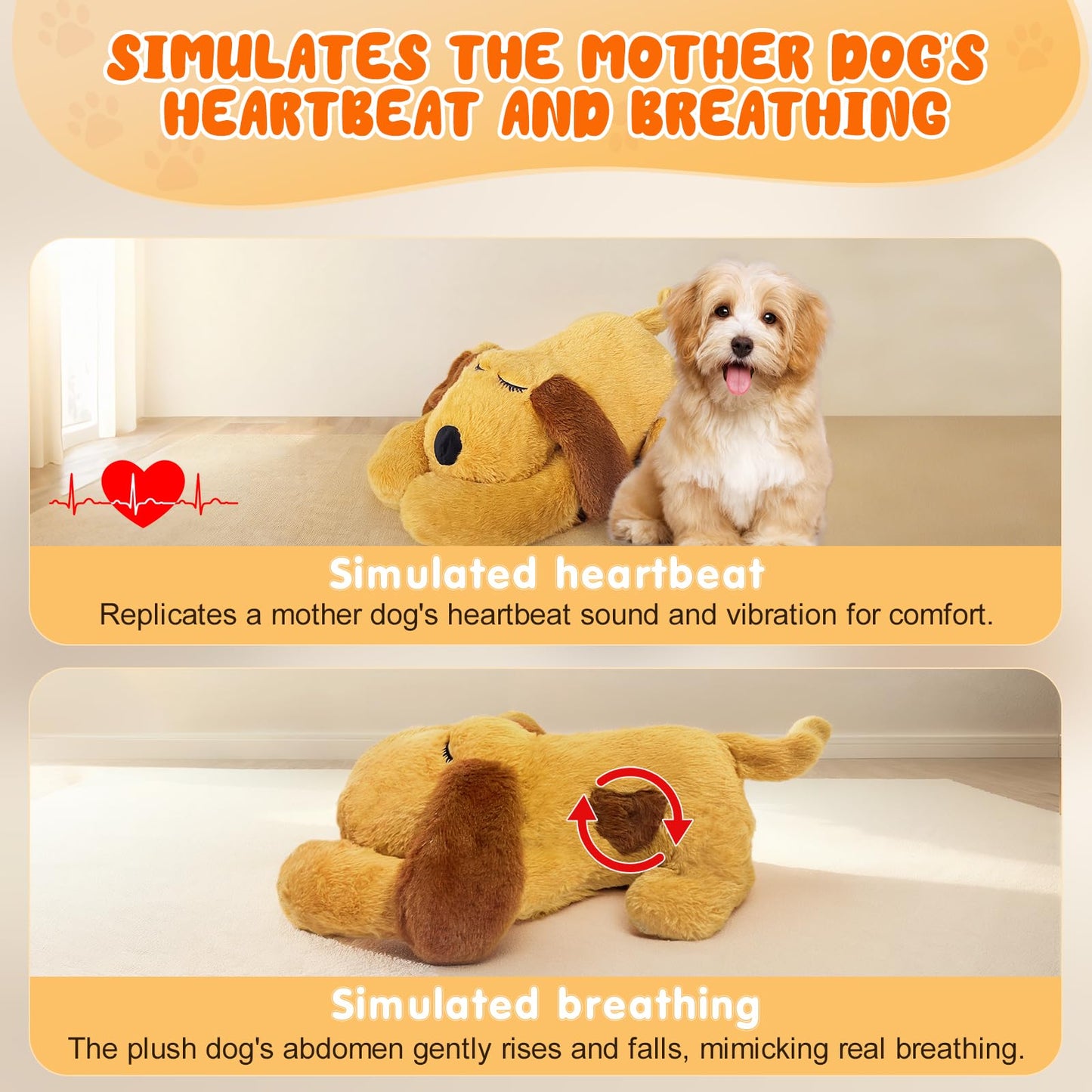 DCIAER 3-in-1 Heartbeat Puppy Toy, Simulates Breathing/Heartbeat/Warmth,Anxiety Relief, Sleep Aid for Puppy, Ideal for Crate Training.
