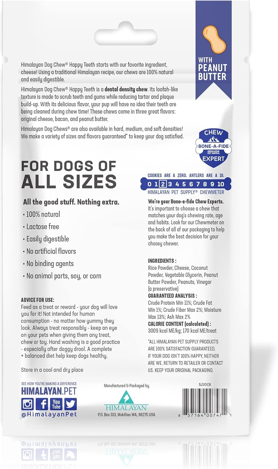 Himalayan Dog Chew Happy, Soft, Natural Dental Treats – Gluten, Grain & Lactose Free – Bacon, Cheese & PB Flavors – 2 Each, 6 Total – Safe, Protein-Rich, Soft Density Chews