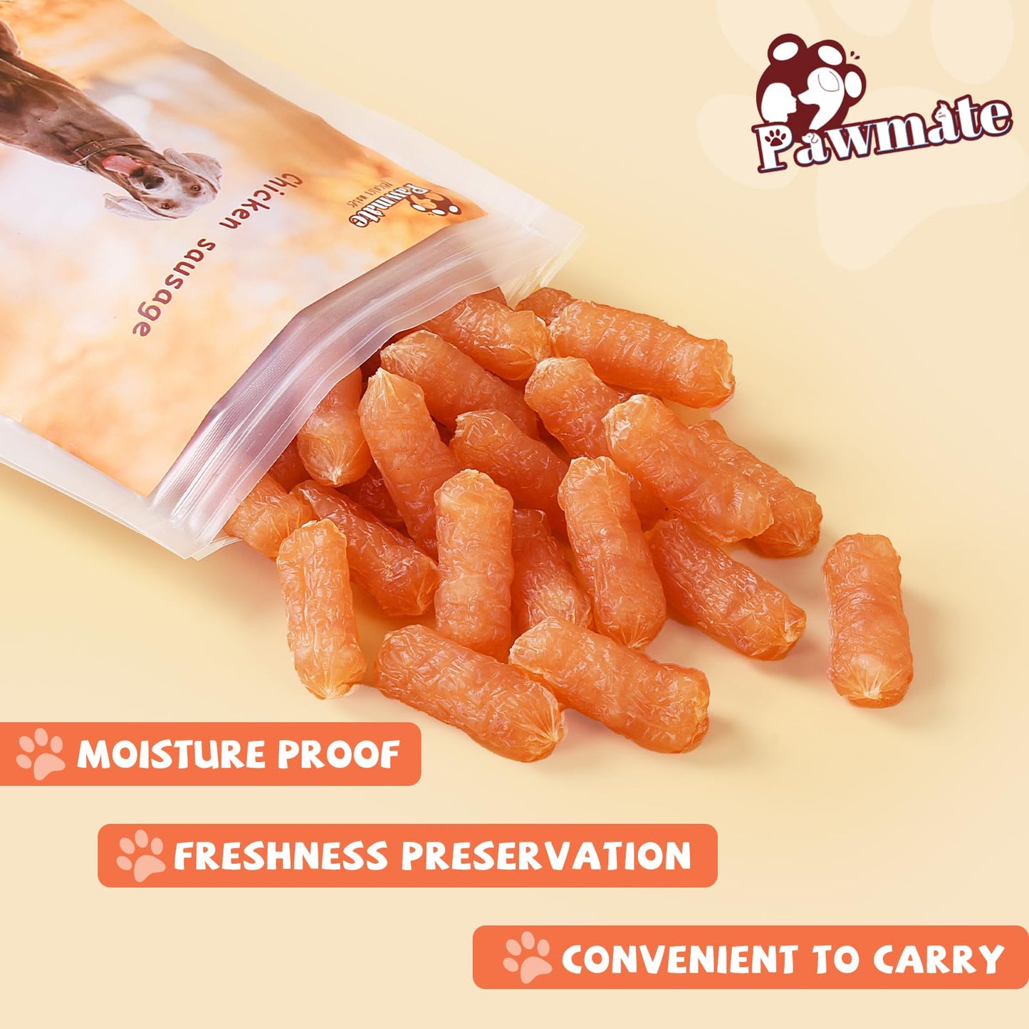 Pawmate Dog Treats Chicken Sausages, Natural Chicken Jerky Training Treats with Glucosamine, Chondroitin, MSM and Taurine, Low Fat Soft Chewy Snacks for Small Medium Dogs, 10.6 oz