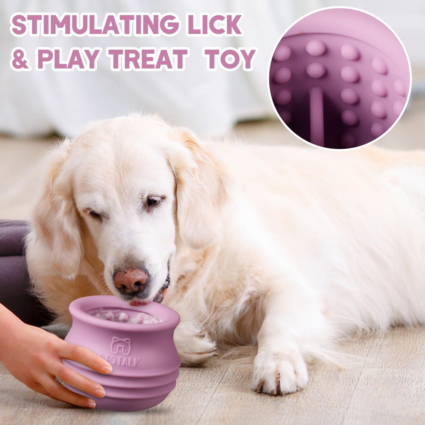 Dog Enrichment Treat Toy, Long-Lasting Wobbly Interactive Freeze Lick Toys for Dogs, Stuffable Puzzle Feeder Toy for Boredom, Silicone Treat Dispensing Chew Toy (Pastel Purple,S)