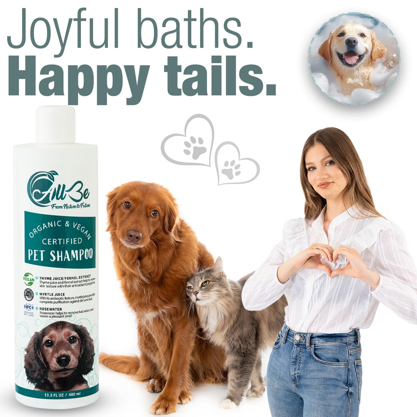 ALLBE Dog & Puppy Shampoo, Puppy & Dog Shampoo for Smelly Dogs, Tearless Pet Body Wash, Deodorizing, and Moisturizing, Conditioner Effect, Gentle Grooming Formula for Sensitive Skin, 13.5 Oz