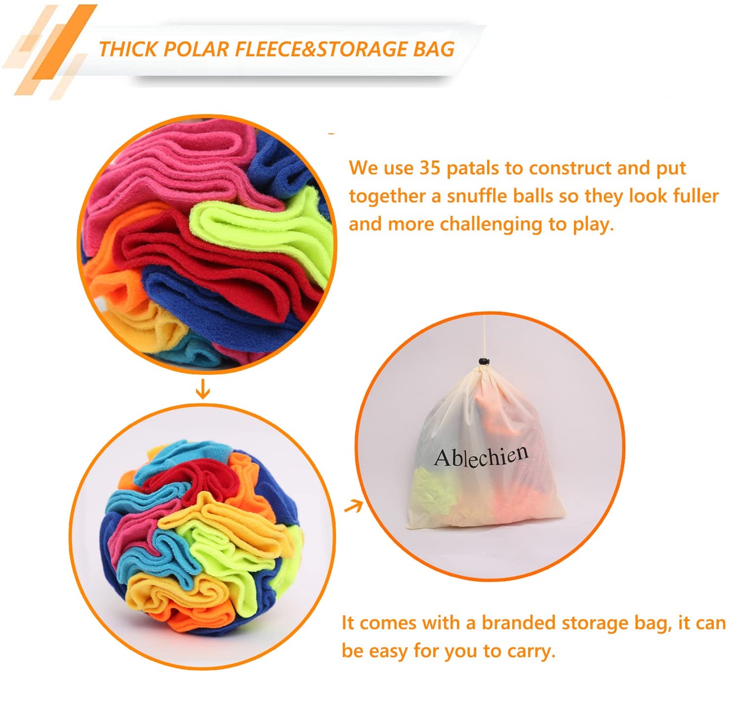Ablechien Snuffle Ball - Snuffle Ball for Dogs Large Breed, Interactive Dog Toys to Keep Them Busy, Dog Puzzles for Large Dogs with Storage Bag Machine Washable