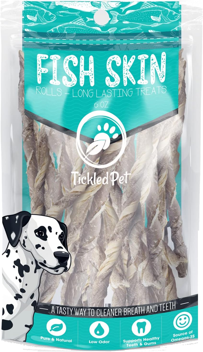 TickledPet Dog Training Treats - Icelandic Wild Caught Cod - Dehydrated Dog Treats, Fresh Fish Icelandic Dog Treats Single Ingredient Grain Free Chews Omega-3s 6 oz, Fresh Fish Cod Skin Dog Treats