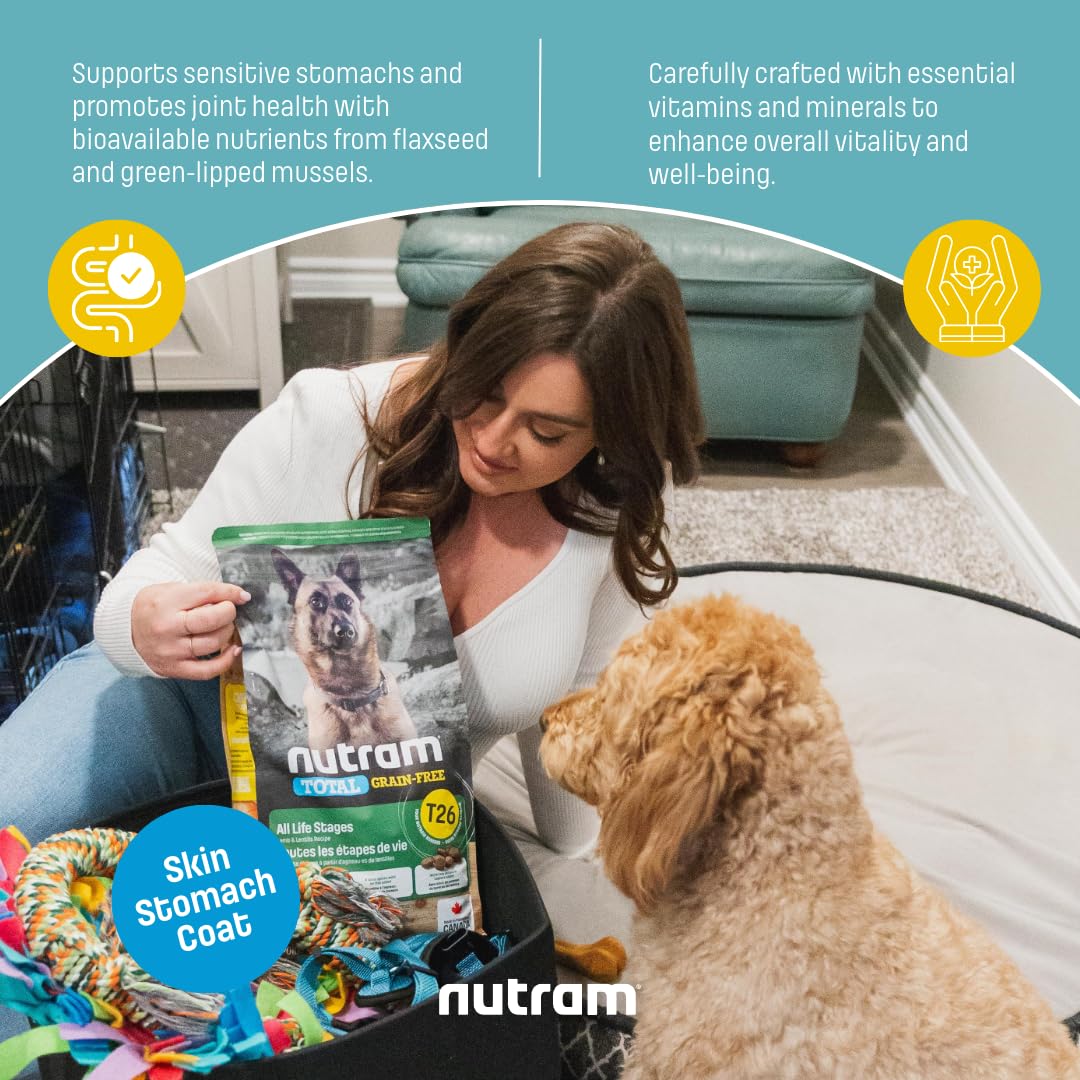Nutram T26 Grain-Free Lamb & Lentils Dry Dog Food | High Protein, Chicken-Free Kibble with Pumpkin, Flaxseed & Salmon Oil | Easily Digestible, Allergy-Friendly for Puppies, Adults & Seniors