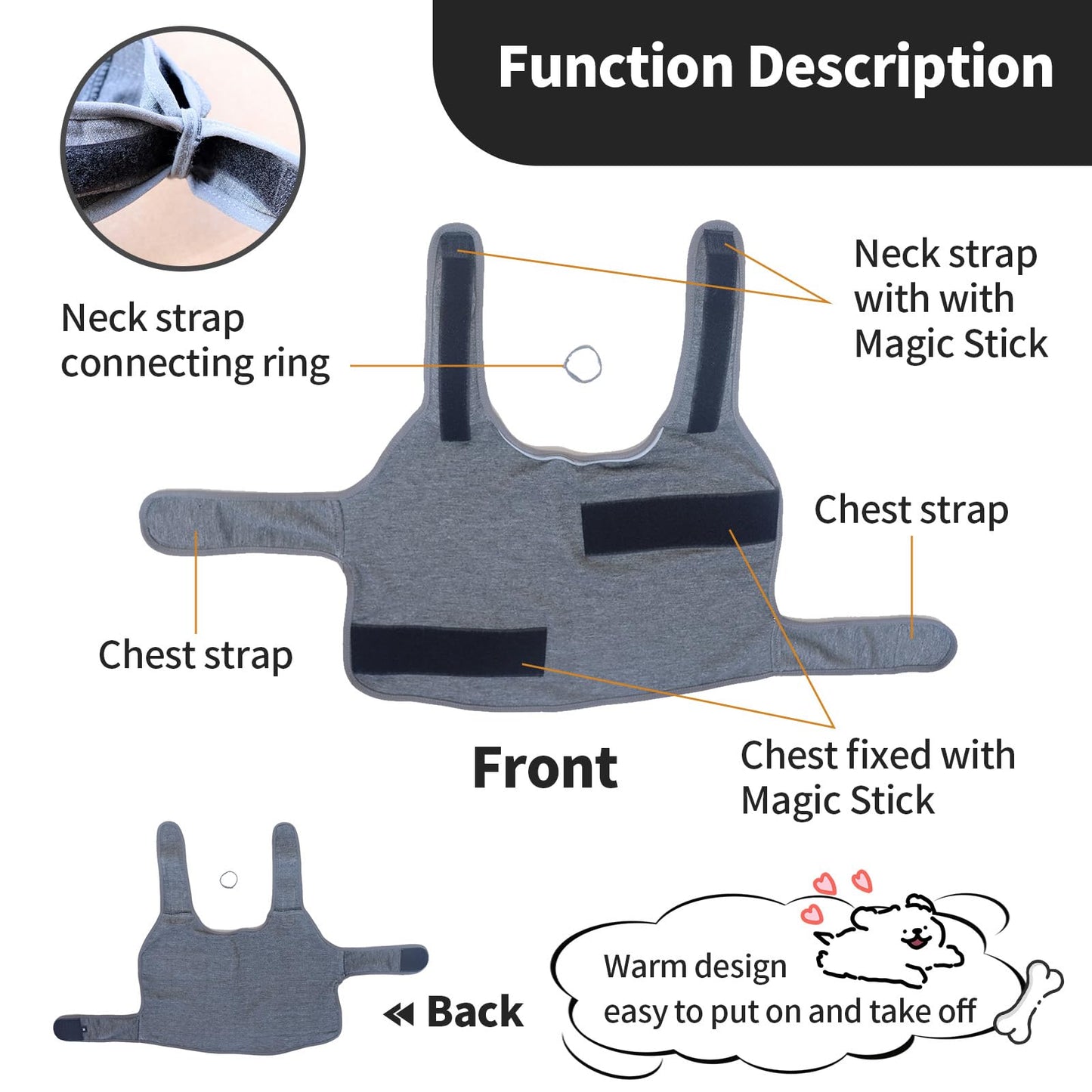 LAROTSUBA Dog Anxiety Vest,Pet Thunder Jacket Calming Jacket,Dogs Anxietys Relief Coat,Breathable Pets Shirt for Thunderstorm（Gray L）