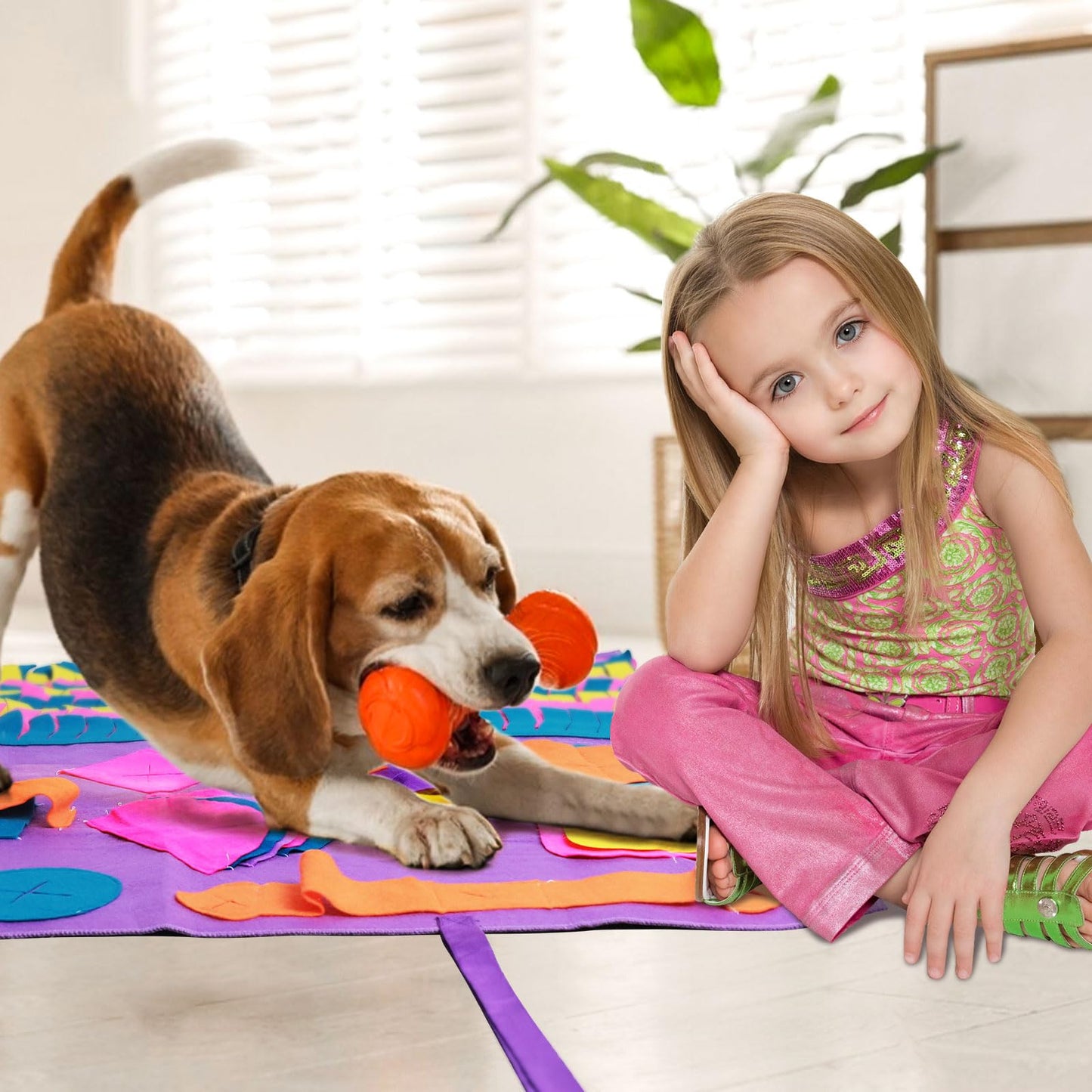 PJDH 35”x35” Snuffle Mat for Dogs, 3-in-1 Slow Feeder Mat with Anxiety Relief & IQ Training, Extra Large Felt Foraging Mat for Fast Eaters/Hyperactive Dogs/Puppies, Brain Stimulation Toy