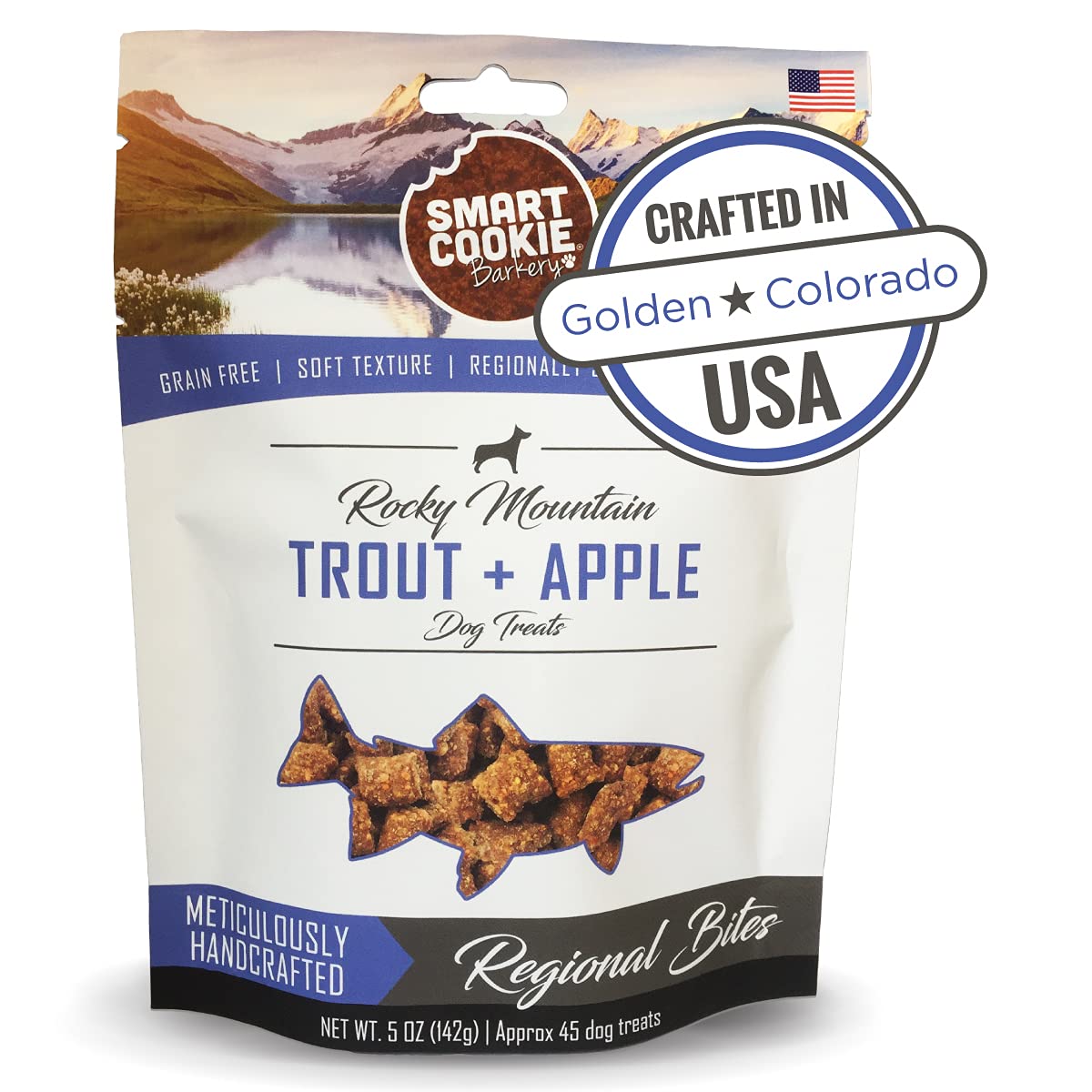 Smart Cookie All Natural Soft Dog Treats - Trout & Apple - Healthy Dog Treats for Allergies, Sensitive Stomachs - Chewy, Grain Free, Human-Grade, Made in The USA - 5oz Bag