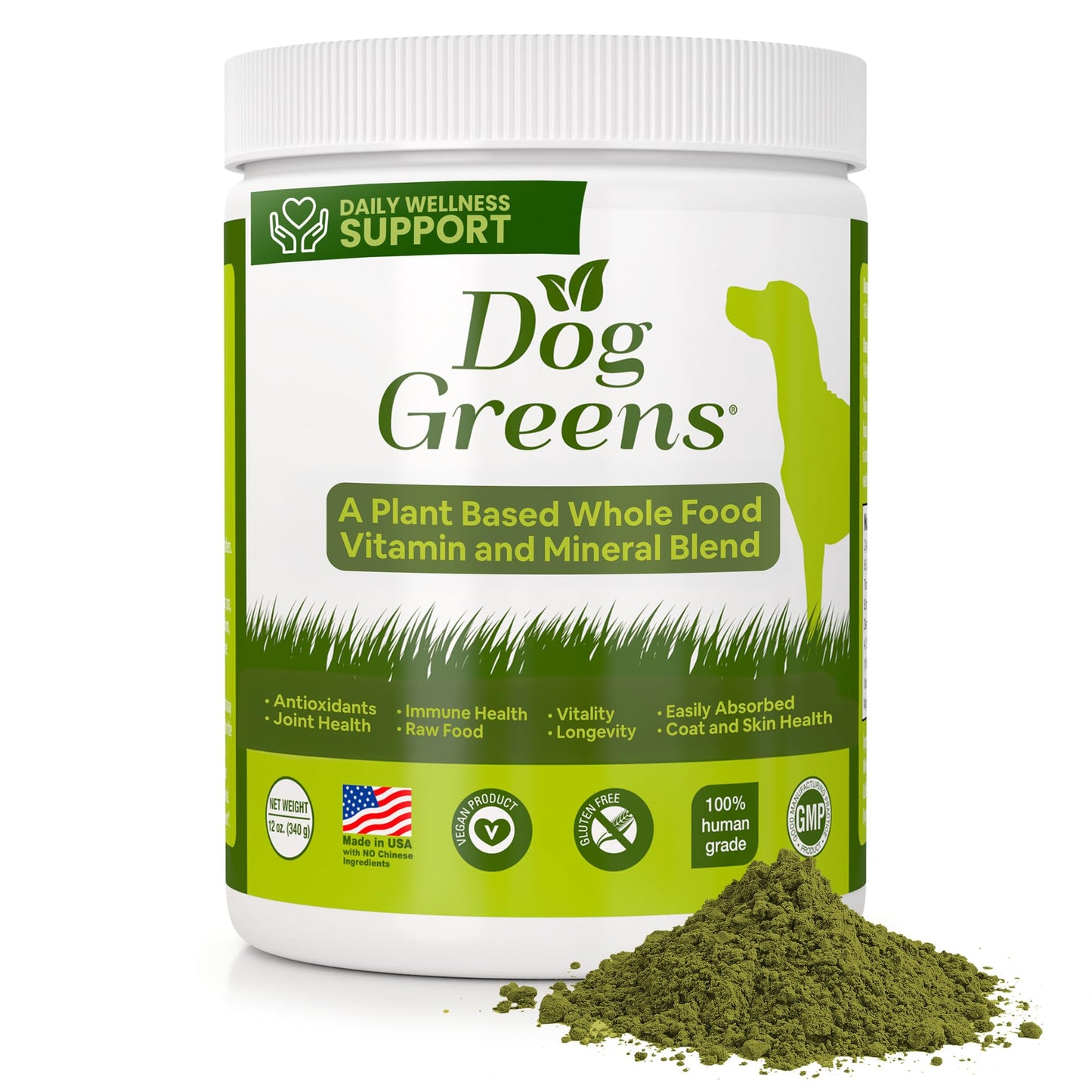 Dog Greens Superfood Multivitamin Powder - Dog Vitamins and Supplements, Organic Kelp, Spirulina, Sea Moss for Homemade Food, Kibble and Raw Meals, Energy, Immune, Joint & Skin Support for All Ages