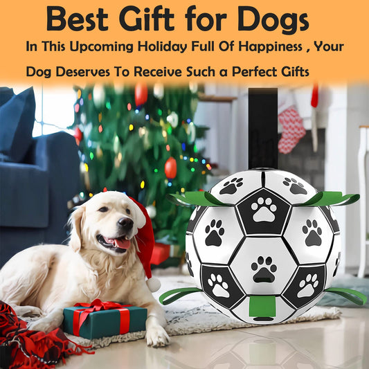 Domchan Dog Soccer Ball, Interactive Toys for Tug of War, Puppy Birthday Gifts, Tug Toy, Water Toy, Durable Balls for Small & Medium Size(6 inch)