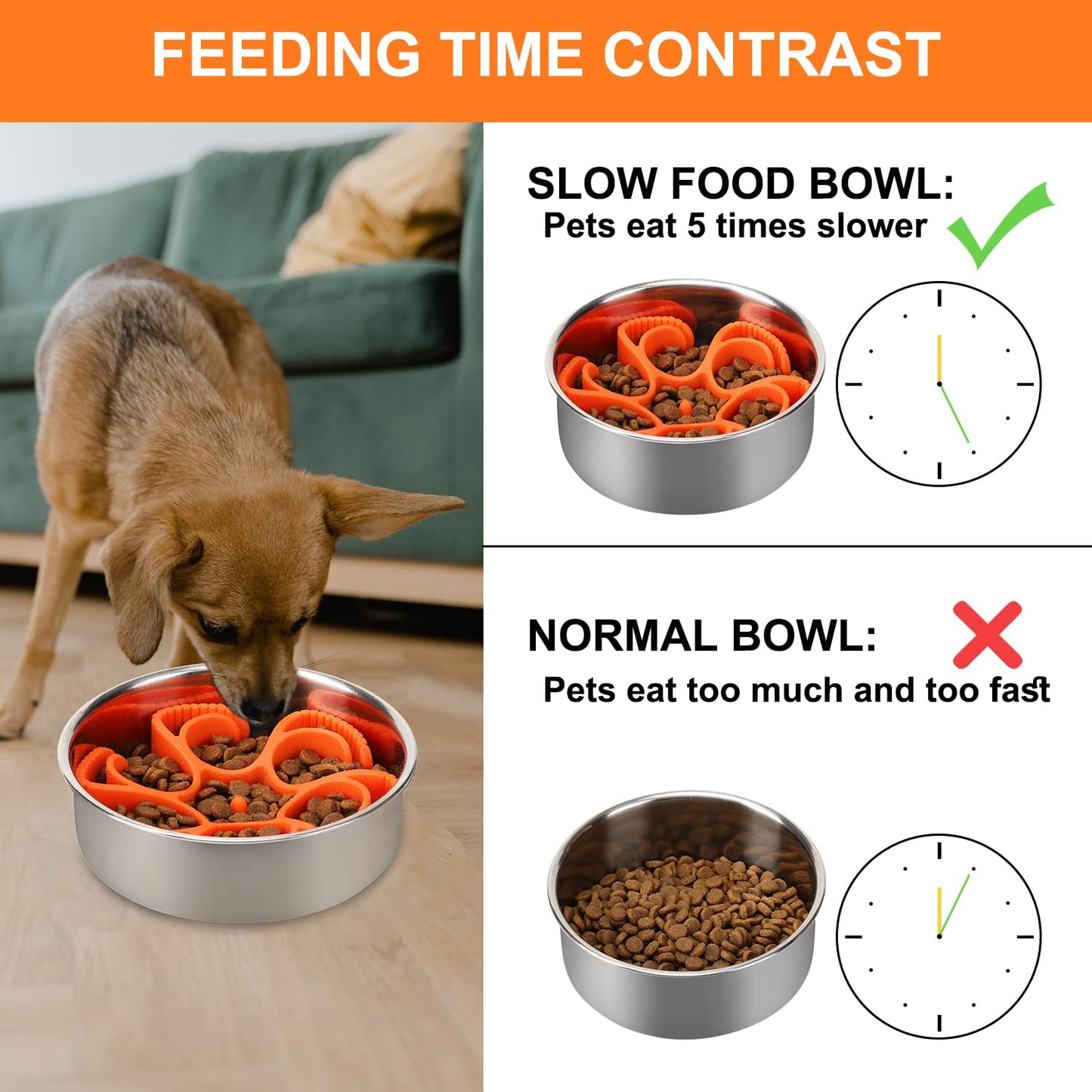 Anipaw Dog Slow Feeder Bowls Silicone Spiral Pet Food Feeder Insert to Slow Down Eating for Large Medium Small Breed Dogs Perfect with Stainless Steel Glass Ceramic Pet Bowls (Orange)