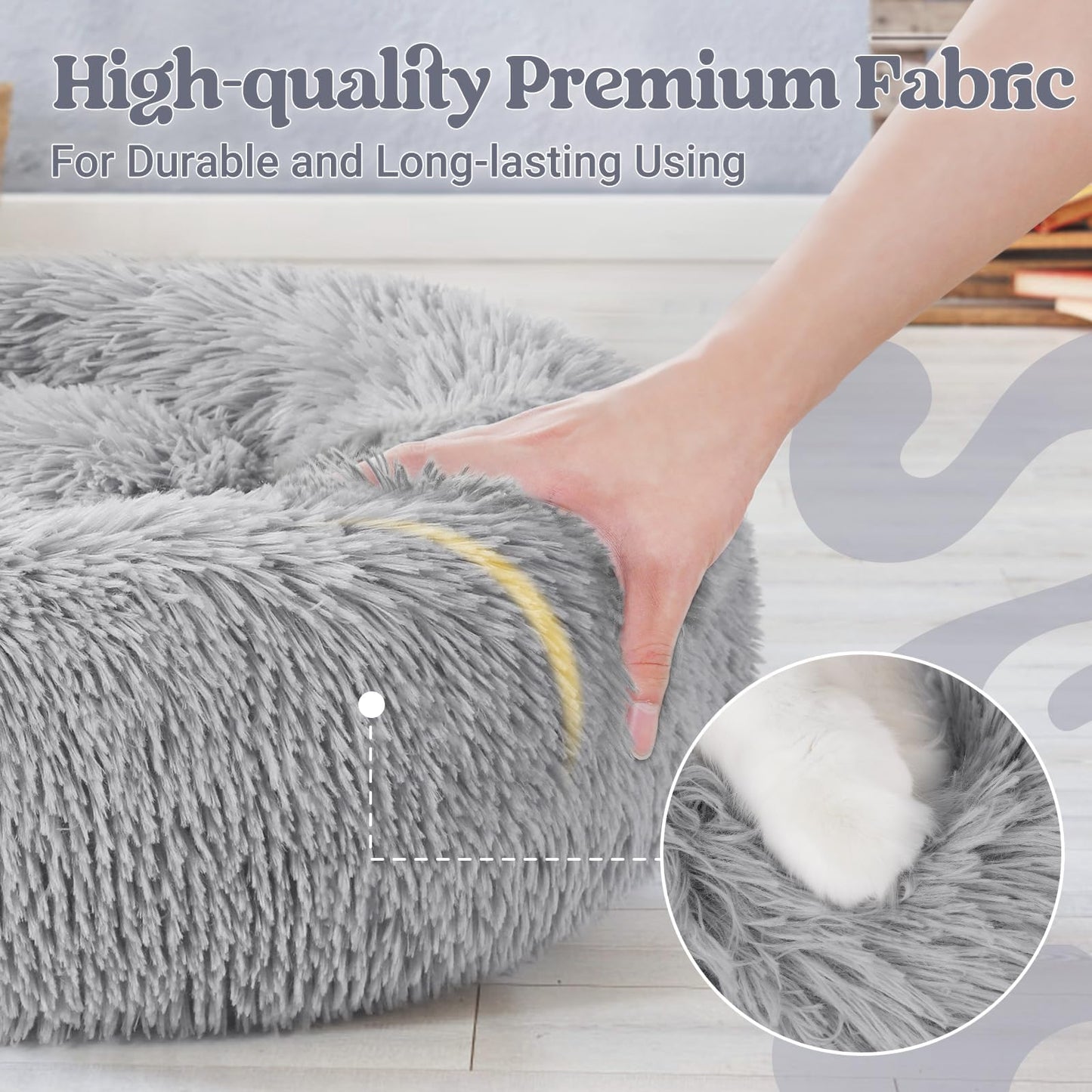 rabbitgoo Calming Dog Bed for Small Medium, 27 inches Pet Bed Machine Washable, Non-Slip Round Fluffy Plush Faux Fur, Soft Donut Cuddler Cushion for Small Dogs, Light Grey