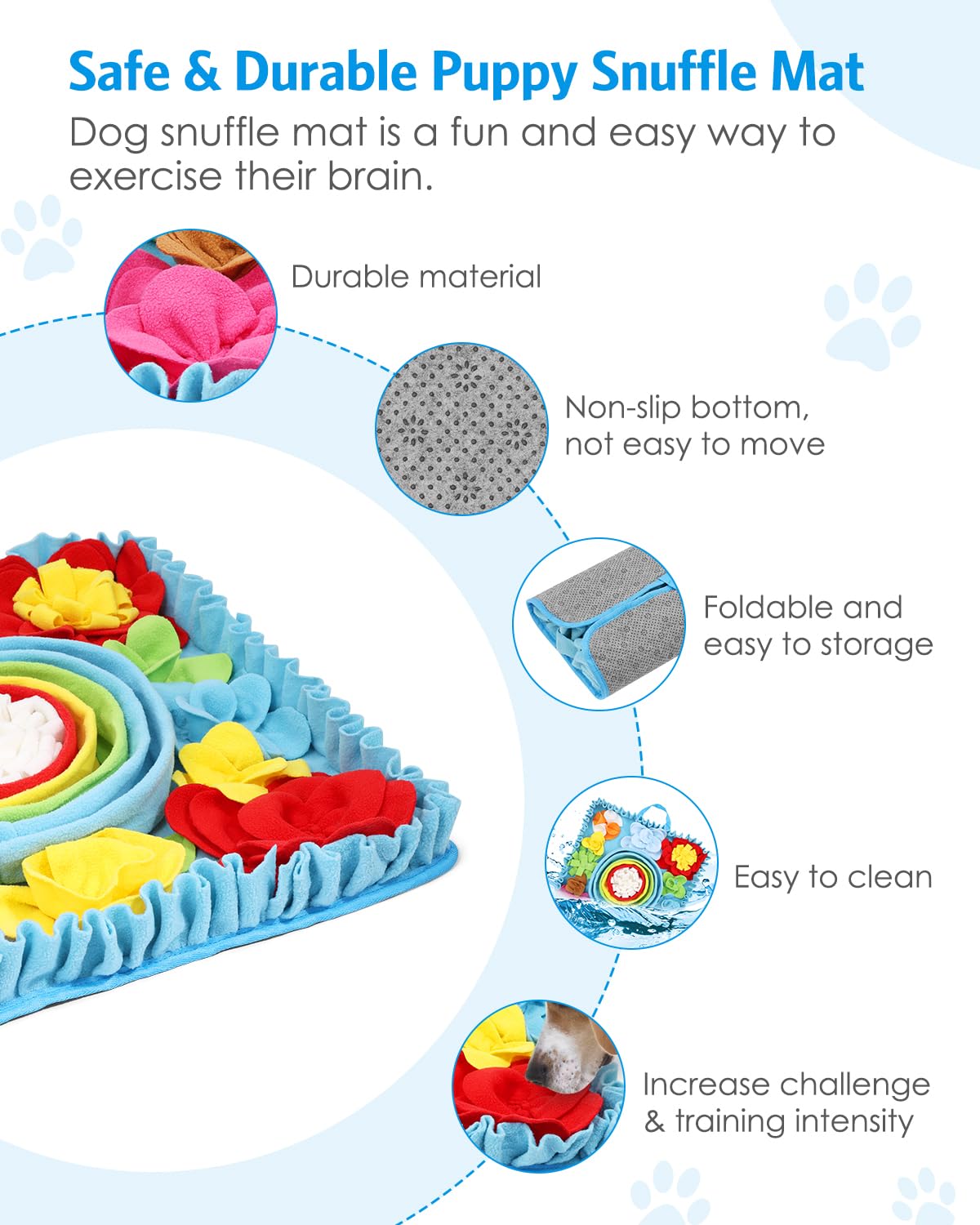 AMIR Snuffle Mat for Dogs, 20-inch Dog Snuffle Mat, Interactive Feeding Puzzle Toy, Promotes Natural Foraging and Slow Eating Sniff Mat, Aids Stress Relief and Training