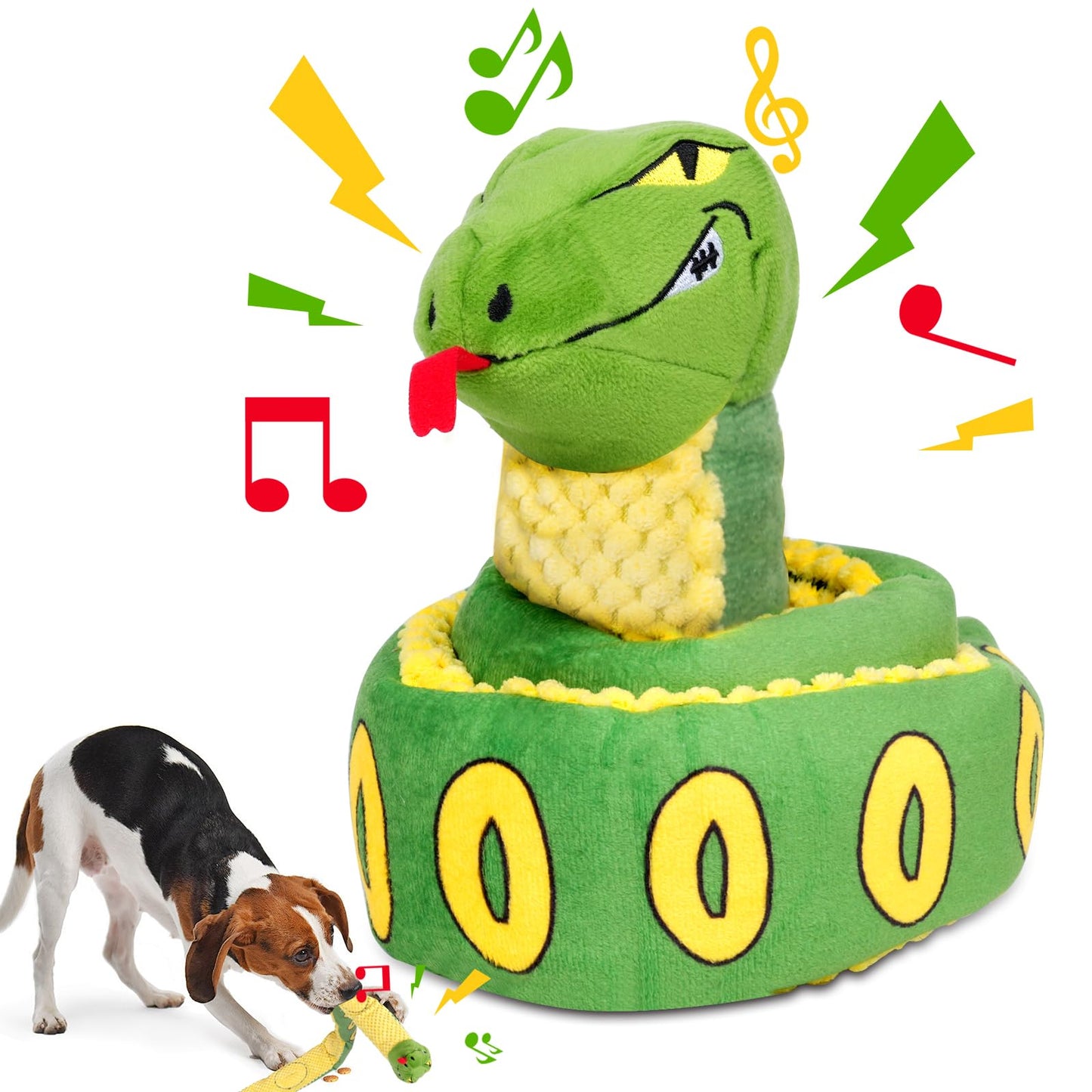 Tierglück Snake Squeaky Crinkle Dog Toy, Hide-and-Seek Treat Dispenser with Sniffing & Digging & Foraging Puzzle, Plush Interactive Mental Stimulation Enrichment for Puppies, Small/Medium/Large Dogs