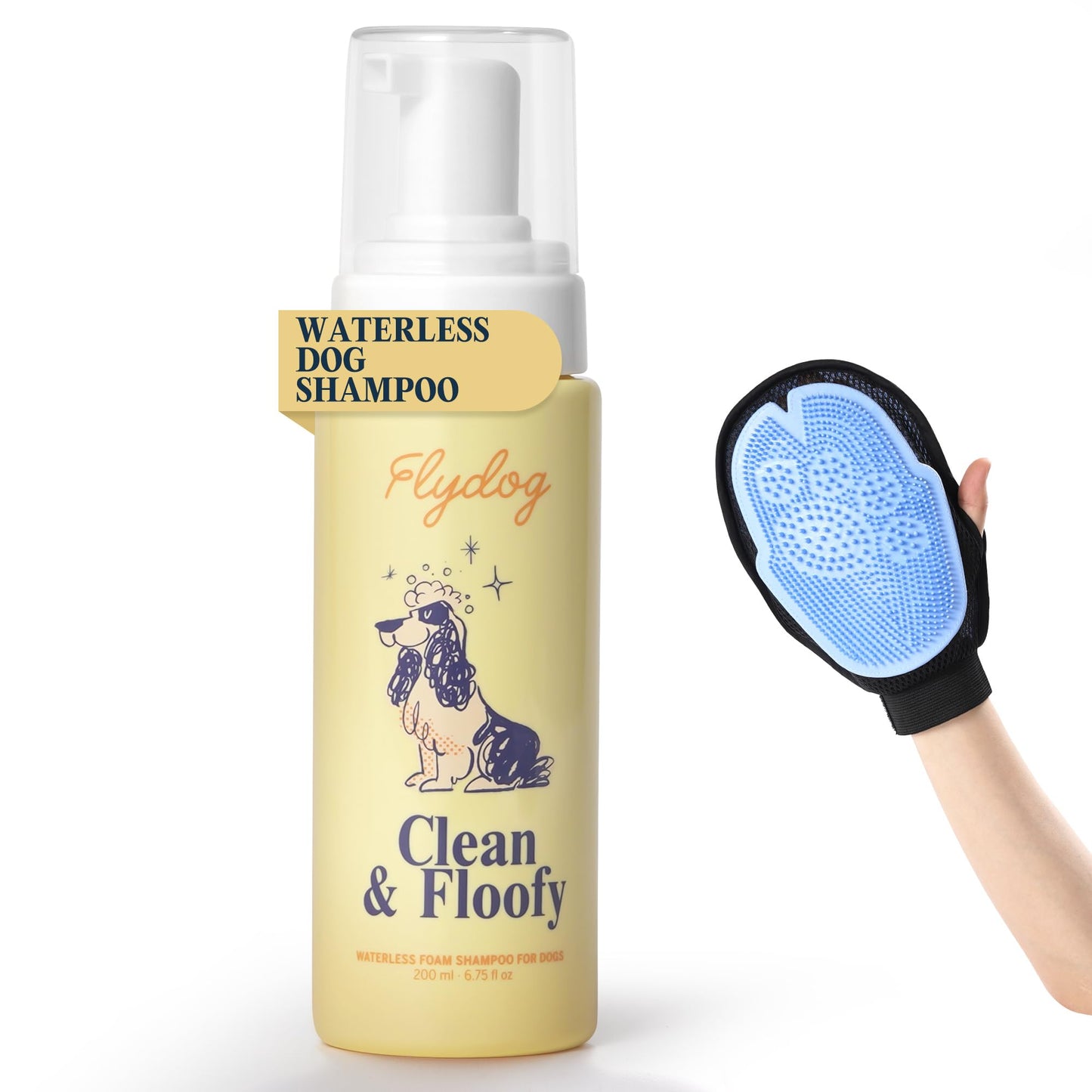 Clean and Floofy Dry Dog Shampoo with Glove – No Rinse Spray Foam, Anti-Itch, Odor Control, Moisturizing & Conditioning, Hydrating, Detangling, Sulfate-Free Waterless Pet Bath Wash for Dogs & Puppies