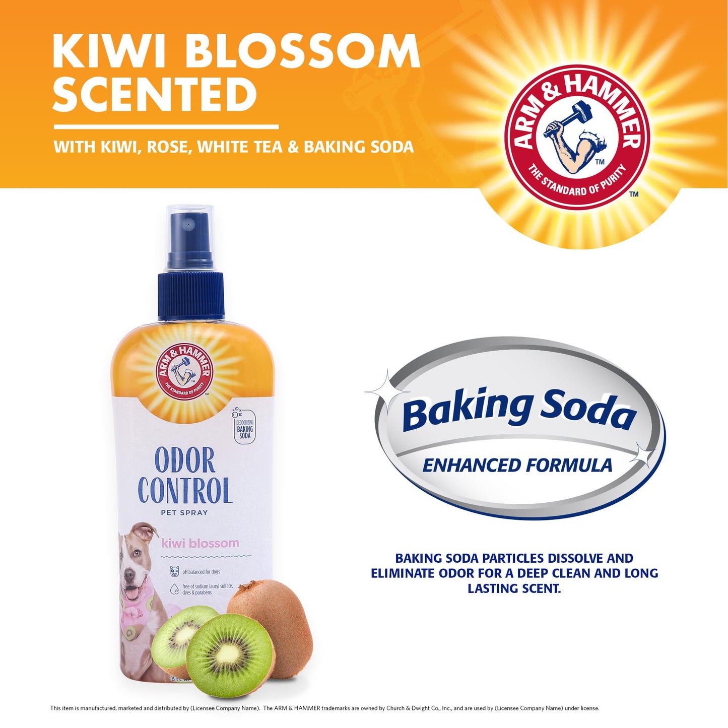 Arm&Hammer For Pets Super Deodorizing Spray for Dogs, Best Odor Eliminating Spray for All Dogs&Puppies|Arm & Hammer Baking Soda Formula with Kiwi Blossom Scent,8 Fl Oz (Pack of 2) Packaging may vary