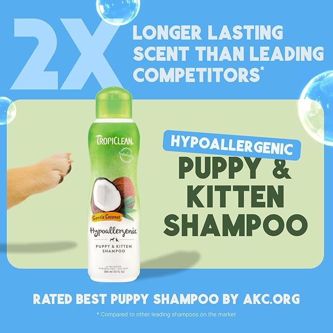 TropiClean Gentle Puppy Shampoo, Dog Shampoo for Allergies & Sensitive Skin, Made in USA, Gentle Coconut Scent, Safe for Cats & Kittens, 20oz