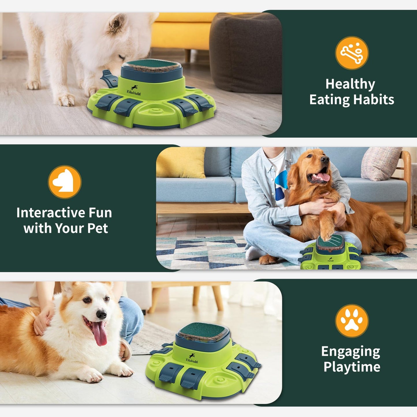 EliaValth Dog Puzzle, 3-in-1 Dog Toy: Interactive Dog Toys, Puzzle, Slow Feeder Dog Bowls & Nail File Orange