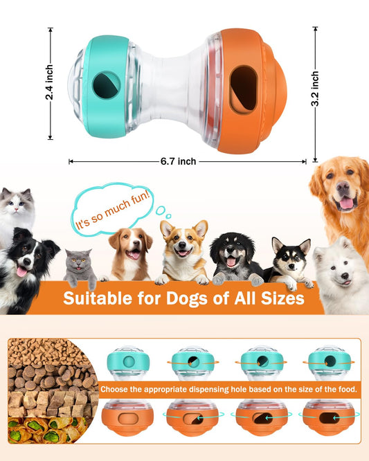 Wofypetny Dog Interactive Toys for Treat Dispensing, Dog Puzzle Feeder Food Dispenser 2 Adjustable Holes with LED Light & Squeaky, Puppy Treat Ball Slow Feeding for Large/Medium/Small Breeds Pet Gift