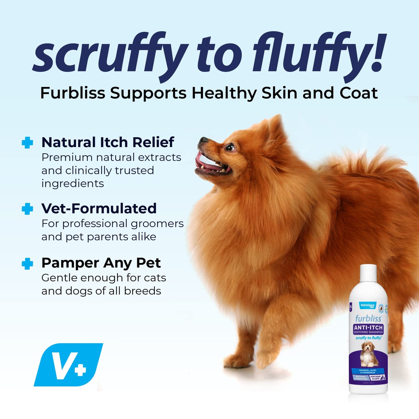 Vetnique Furbliss Shampoo for Dogs with Itchy Skin, Hypoallergenic, Calming for Sensitive Skin Grooming Care Puppy Shampoo (Anti-Itch)