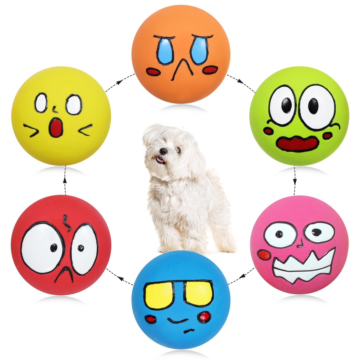 GUIWAWA Squeaky Dog Toys, Natural Rubber Dog Balls Durable for Small & Medium Puppy/Dogs Playtime 6 Pcs/Set