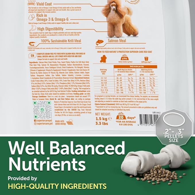 Nature's Protection Superior Care Grain-Free Dry Dog Food - High Protein, Coat Shine Dog Food for Small & Mini Breeds Red Coated All Life Stages Dogs, Fresh Pet Meal, Salmon, 3.3 lb